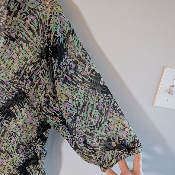 Ace Fashion Sheer V-Neck Tunic Blouse Abstract Flowy  Beaded Crystals Bohemian - Picture 6 of 16